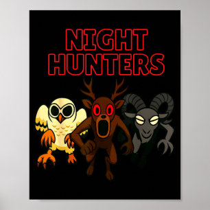 Nachtjäger. 3 Tiere im Wald. Cooler Gamer Poster