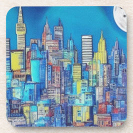 Nachtkaffee-Untersetzer in der Stadt Getränkeuntersetzer
