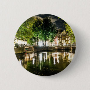 Nachtkanal in Amsterdam, die Niederlande Button