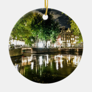 Nachtkanal in Amsterdam, die Niederlande Keramik Ornament