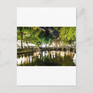 Nachtkanal in Amsterdam, Niederlande Postkarte