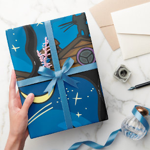 Nachtkatze auf einem Dach Geschenkpapier