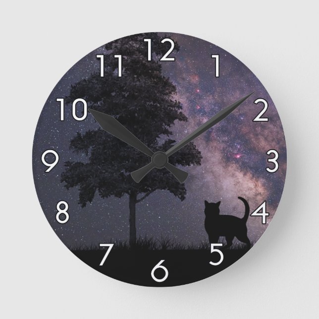 Nachtkatze Runde Wanduhr (Vorderseite)