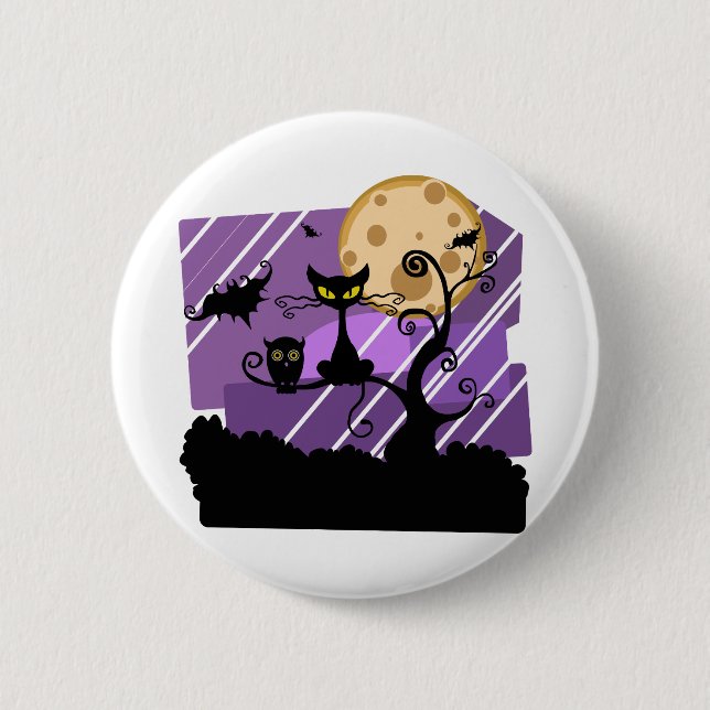 Nachtkatzenbaum des Halloween-Mondes Außenwaschbec Button (Vorderseite)