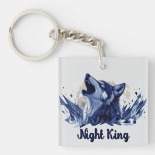 Nachtkönig - Heulender Wolf mit Mond Schlüsselanhänger