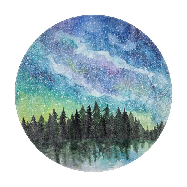 Nachtlandschaft Wasserfarbe, Milchstraße Schneidebrett (Vorderseite)
