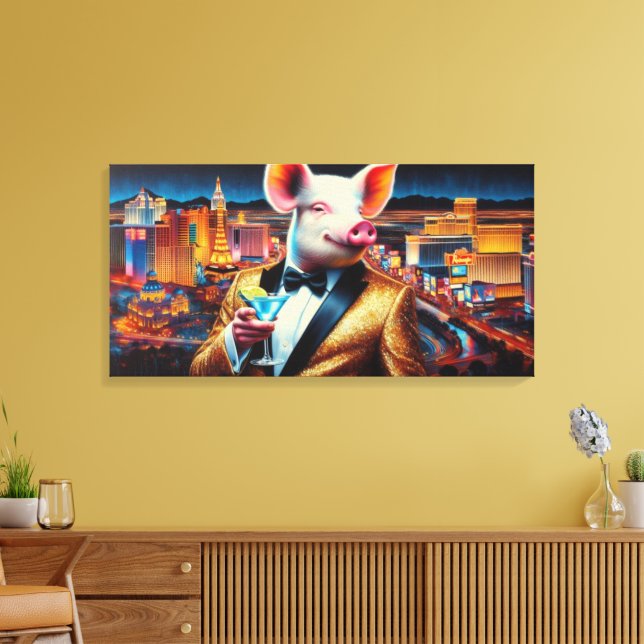 NACHTLEBEN VON SCHWEINEN VEGAS 5 LEINWANDDRUCK (Insitu (Wohnzimmer))
