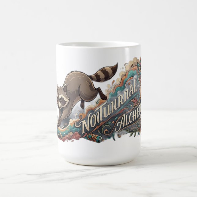 Nächtliche Alchemie Waschbär Langarmshirt Kaffeetasse (Mittel)