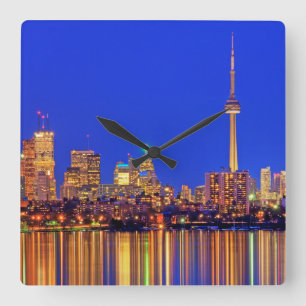 Nächtliche Skyline von Downtown Toronto Quadratische Wanduhr