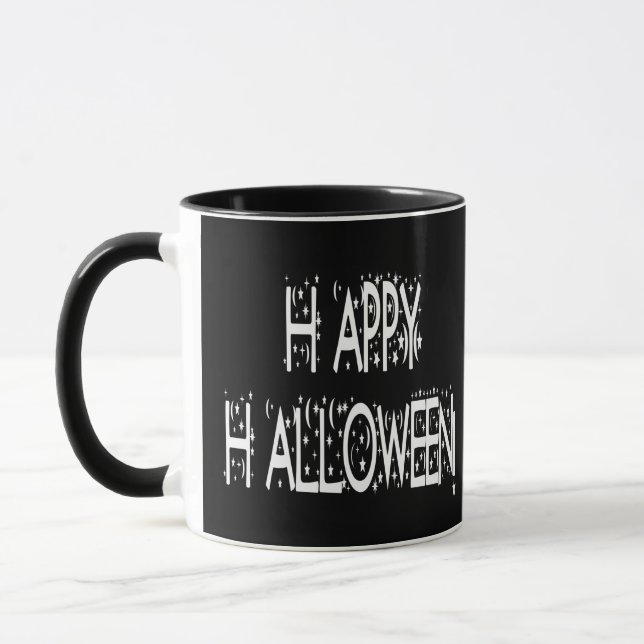 nächtlicher Happy Halloween Text Tasse (Links)