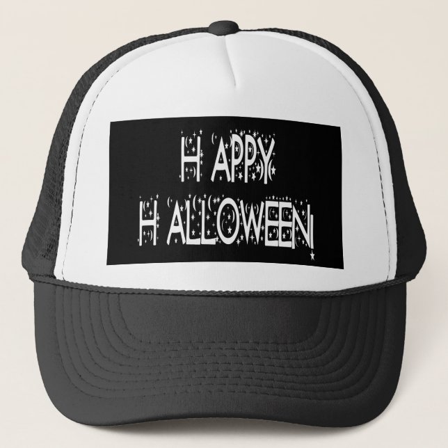 nächtlicher Happy Halloween Text Truckerkappe (Vorderseite)