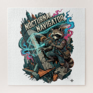 Nächtlicher Navigator Waschbär Langarmshirt Puzzle