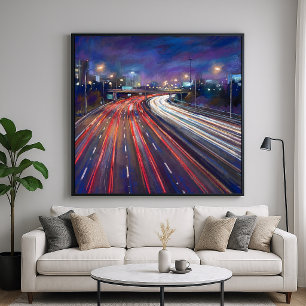 Nächtlicher Verkehr - Pastell-Malstil Poster