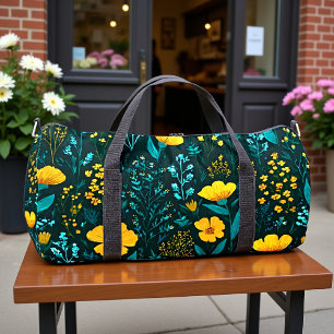 Nächtliches Blumen- und Botanikmuster in Teal Duffle Bag