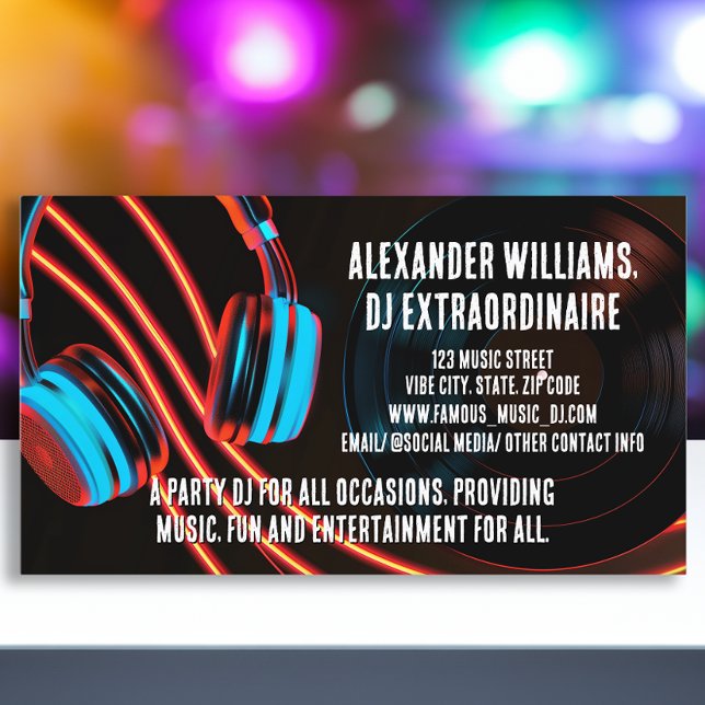 Nachtlicht Dj Party Music Deejay DJs Disc Jockey Visitenkarte (deejay dj music djs party business card)
