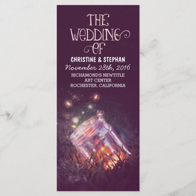 Nachtlicht Glühwürmchen mason jar Hochzeitsprogram Programm (Vorderseite)