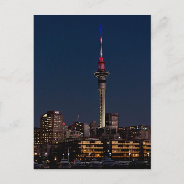 Nachtlicht von Auckland, Sky Tower, Postkarte (Vorderseite)