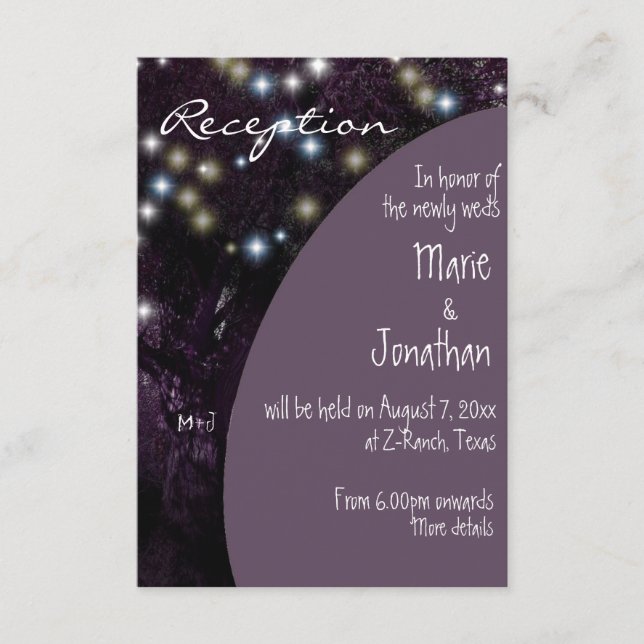 Nachtlichter aus Eichenbaum Hochzeitsempfang Begleitkarte (Vorderseite)