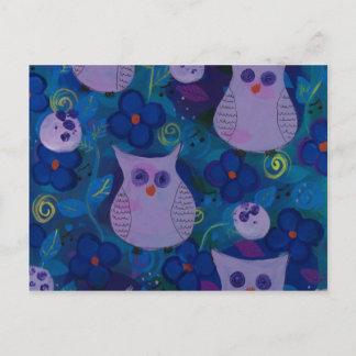 Nachtlied mit Owls, blau Postkarte