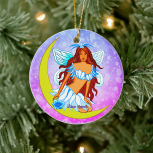 Nachtmond Fee Keramik Ornament