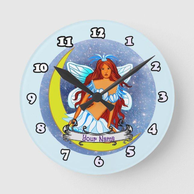 Nachtmond Fee Runde Wanduhr (Vorderseite)