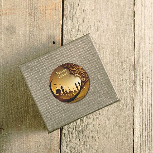 Nachtmoschee Hintergrund Ramadan Mubarak Runder Aufkleber (Von Creator hochgeladen)