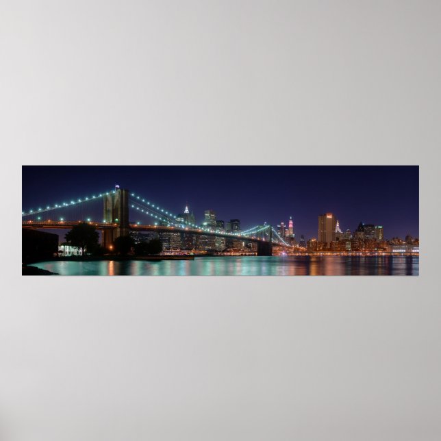 Nachtpanorama der Brooklyn Bridge Poster (Vorne)
