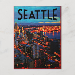 Nachtpanorama von Seattle Postkarte