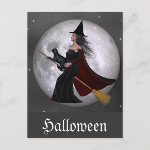 Nachtreiten :: Hexen und ihre Katze reiten in der  Postkarte