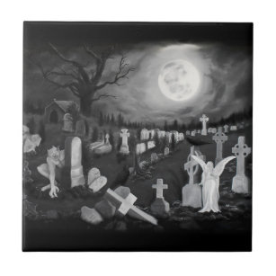 Nachts am Friedhof - Engel mit dem Teufel Fliese