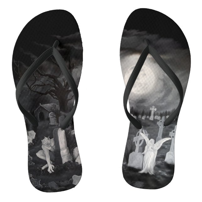 Nachts am Friedhof - Engel mit dem Teufel Flip Flops (Fußbett)