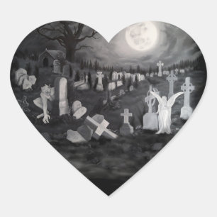 Nachts am Friedhof - Engel mit dem Teufel Herz-Aufkleber