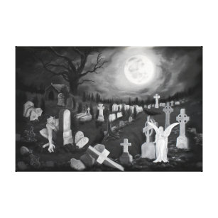 Nachts am Friedhof - Engel mit dem Teufel Leinwanddruck