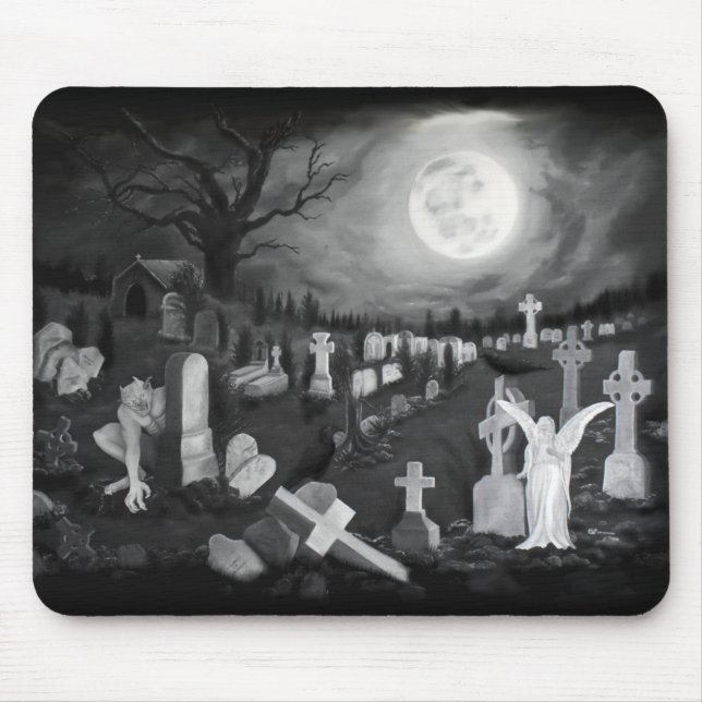 Nachts am Friedhof - Engel mit dem Teufel Mousepad (Vorne)
