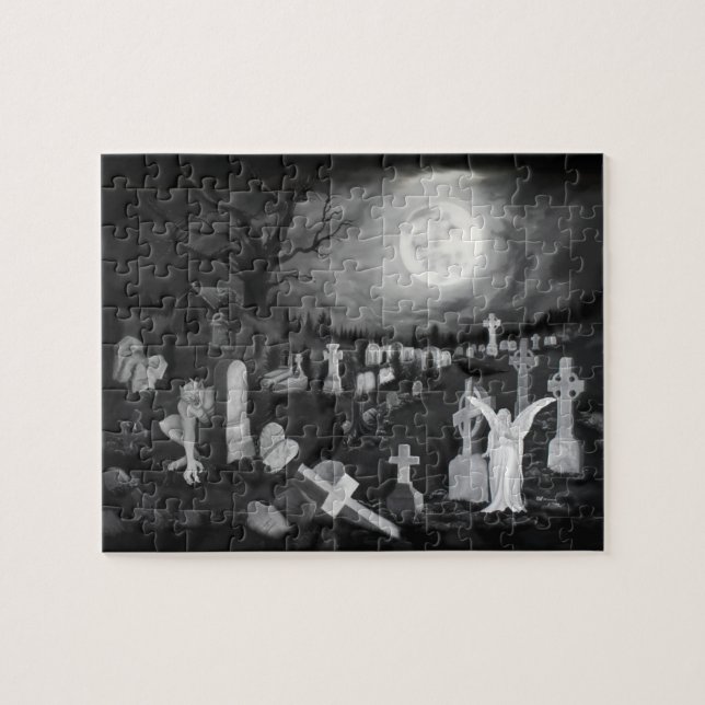 Nachts am Friedhof - Engel mit dem Teufel Puzzle (Horizontal)