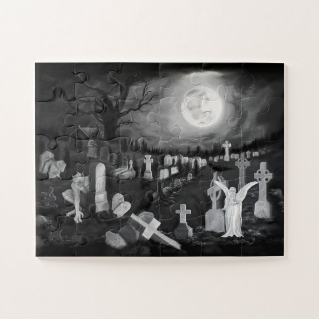 Nachts am Friedhof - Engel mit dem Teufel Puzzle (Horizontal)