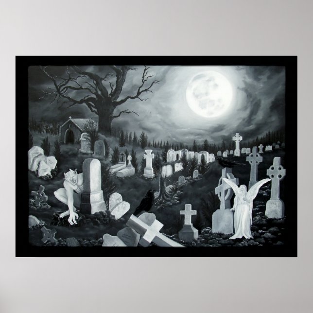 Nachts auf dem Friedhof Engel mit Teufel Poster (Vorne)