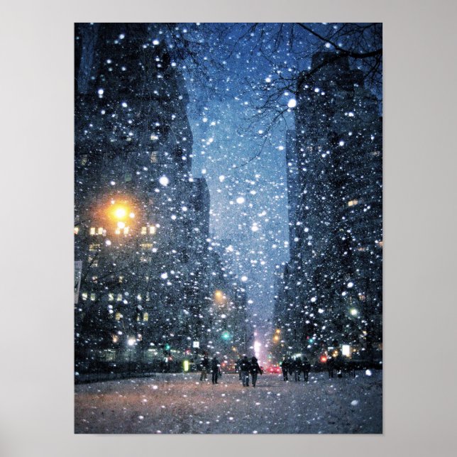 Nachts City Snowfall Poster (Vorne)
