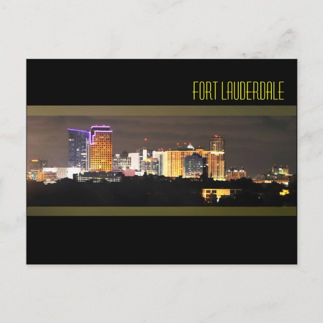 Nachts die Skyline von Fort Lauderdale Postkarte (Vorderseite)