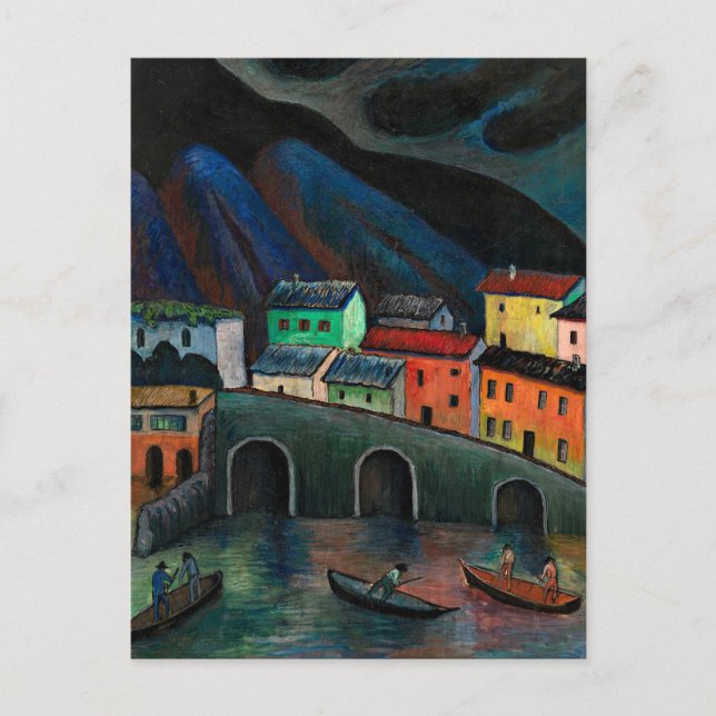 Nachts Fischen in Ascona Postkarte (Vorderseite)