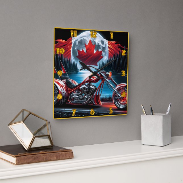 Nachts Freiheit mit der kanadischen Flagge für den Quadratische Wanduhr (Büro)