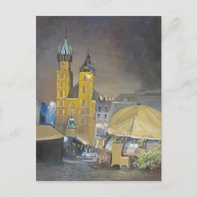 Nachts Krakau Postkarte (Vorderseite)