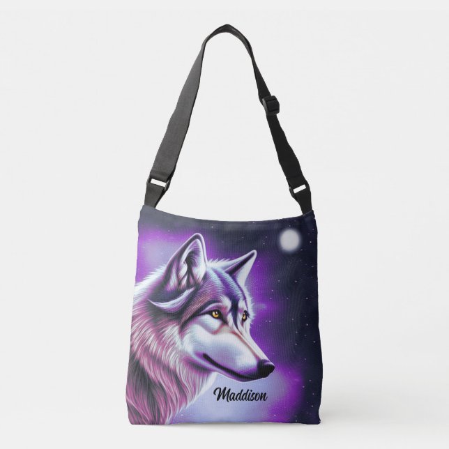 Nachts Mystical Wolf Crossbody Bag Tragetaschen Mit Langen Trägern (Vorderseite)