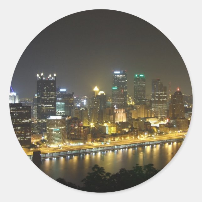 Nachts Pittsburgh Runder Aufkleber (Vorderseite)