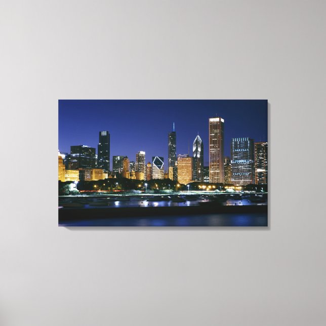 Nachts Skyline von Downtown Chicago Leinwanddruck (Vorderseite)