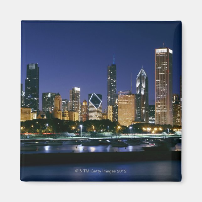 Nachts Skyline von Downtown Chicago Magnet (Vorne)
