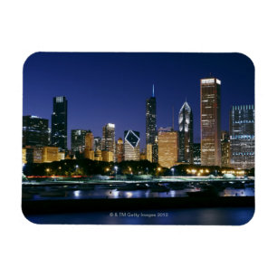 Nachts Skyline von Downtown Chicago Magnet