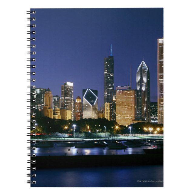 Nachts Skyline von Downtown Chicago Notizblock (Vorderseite)