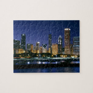 Nachts Skyline von Downtown Chicago Puzzle