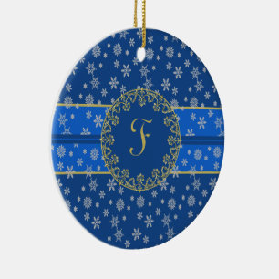 Nachts und Schneeflocken Mit Monogramm Keramik Ornament